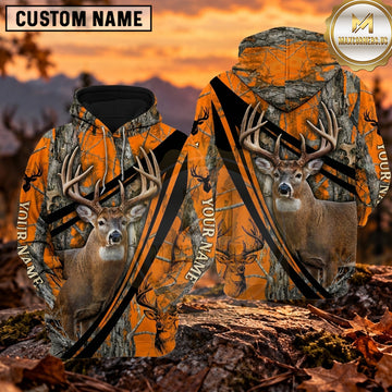 Maxcorners Deer Hunting Antler Emblem Woodland Camo Personalized Name 3D Hoodie