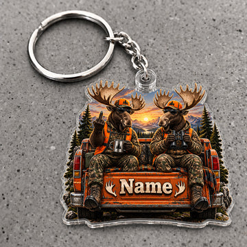 Maxcorners Moose Hunting Tailgate Crew Sunset Pickup Custom Name Trap Hunting Custom Gift 2D Flat Acrylic Ornament, Keychain