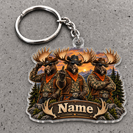 Maxcorners Moose Hunting Hunter Friends Outdoor Adventure Custom Name Trap Hunting Custom Gift 2D Flat Acrylic Ornament, Keychain