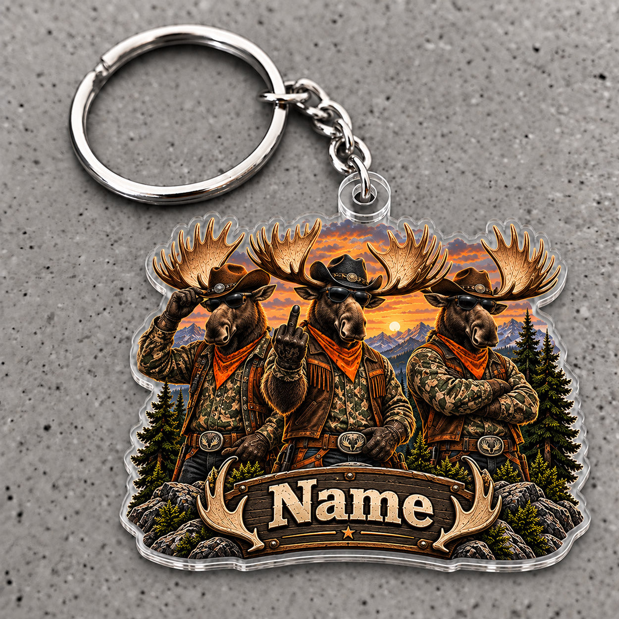 Maxcorners Moose Hunting Hunter Friends Outdoor Adventure Custom Name Trap Hunting Custom Gift 2D Flat Acrylic Ornament, Keychain