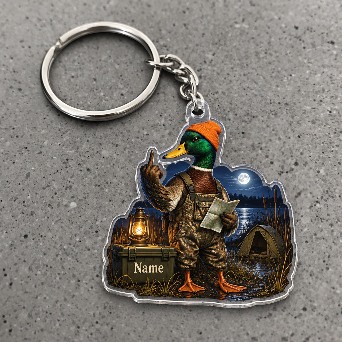 Maxcorners Mallard Duck Hunting Camping Tent Lantern Custom Name Trap Hunting Custom Gift 2D Flat Acrylic Ornament, Keychain