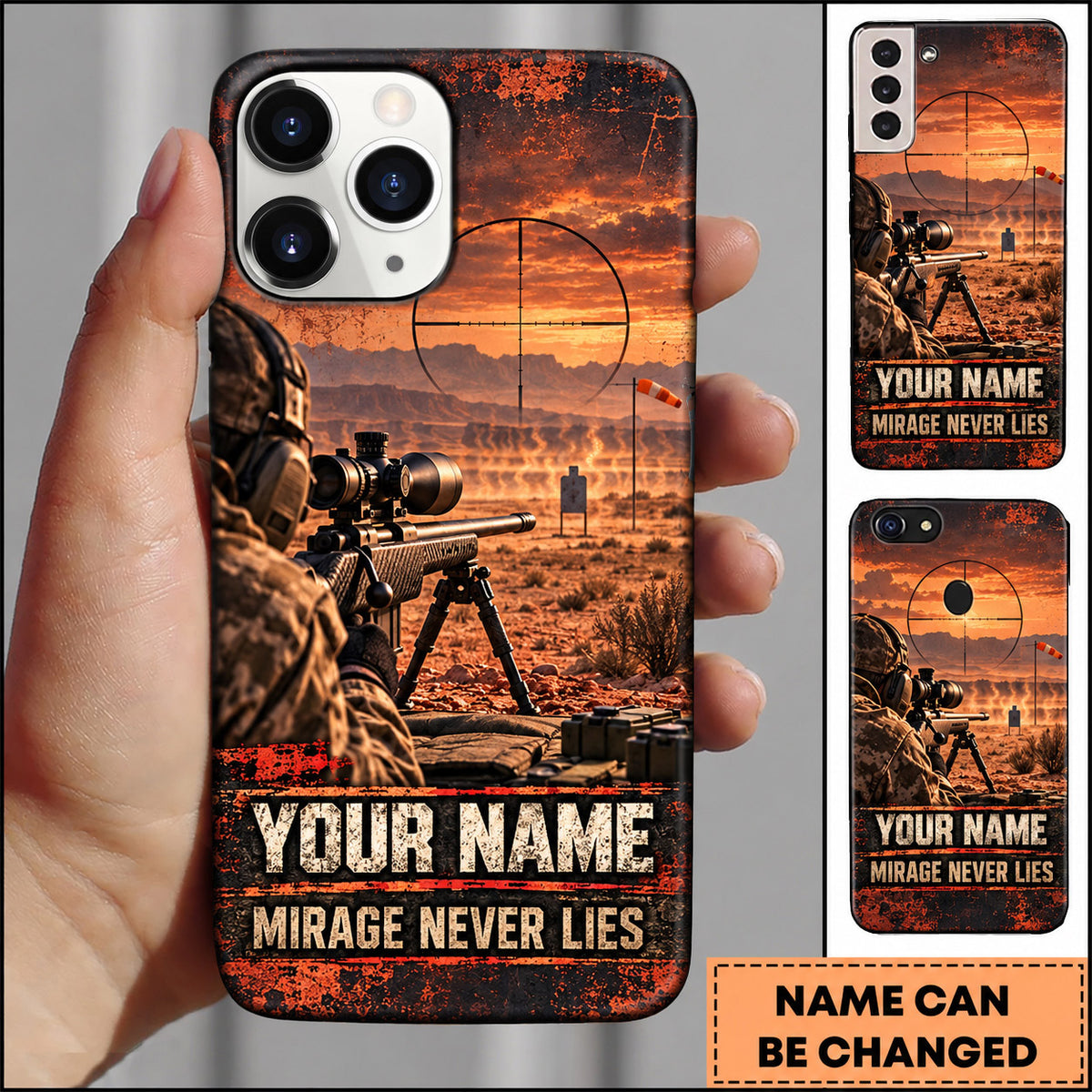 Maxcorners Long Range Shooting Mirage Never Lies Marksman Design Personalized Name 3D Phone Case