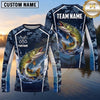 Maxcorners Fishing Shirt Navy Blue Camo Fish Scale Pattern Multiple Options Personalized Name, Team Name 3D Long Sleeve Shirt (13 Fish Species)
