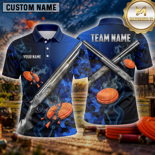 Maxcorners Trap Shooting Shirt Crossed Rifles Clay Burst Multiple Options Personalized Name, Team Name 3D Shirt