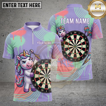 Maxcorners Darts Cute Unicorn Dartboard Abstract Swirl Multiple Options Personalized Name, Team Name 3D Shirt