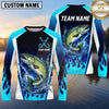 Maxcorners Fishing Shirt Electric Blue Flame Lightning Style Multiple Options Personalized Name, Team Name 3D Long Sleeve Shirt (13 Fish Species)