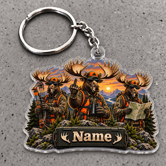 Maxcorners Moose Hunting Party Wilderness Adventure Custom Name Trap Hunting Custom Gift 2D Flat Acrylic Ornament, Keychain