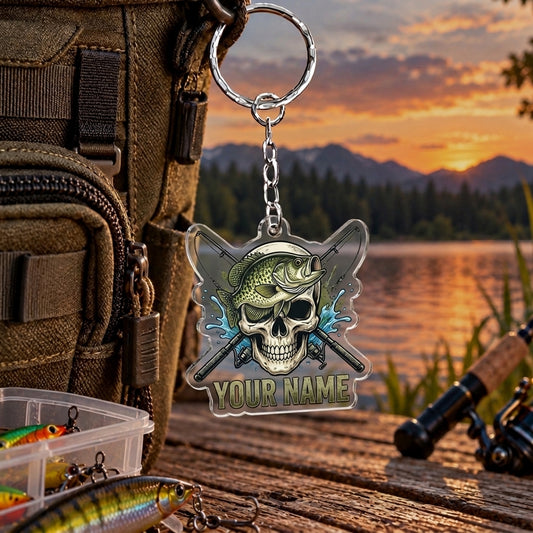 Maxcorners Classic Fishing Hook Artwork Personalized Name 2D Acrylic Keychain Ornament (8 Fish Species)