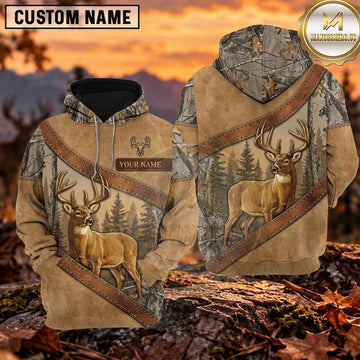 Maxcorners Trophy Whitetail Buck Forest Frame Personalized Name 3D Hoodie