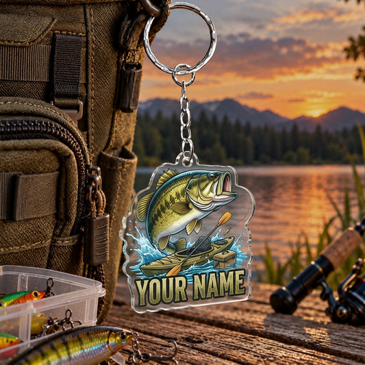 Maxcorners Dynamic Ocean Wave Fishing Artwork Personalized Name 2D Acrylic Keychain Ornament (8 Fish Species)