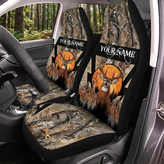 Maxcorners Deer Hunting Orange Buck Woodland Personalized Name Car Seat Covers