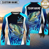 Maxcorners Fishing Shirt Electric Blue Flame Lightning Style Multiple Options Personalized Name, Team Name 3D Long Sleeve Shirt (13 Fish Species)