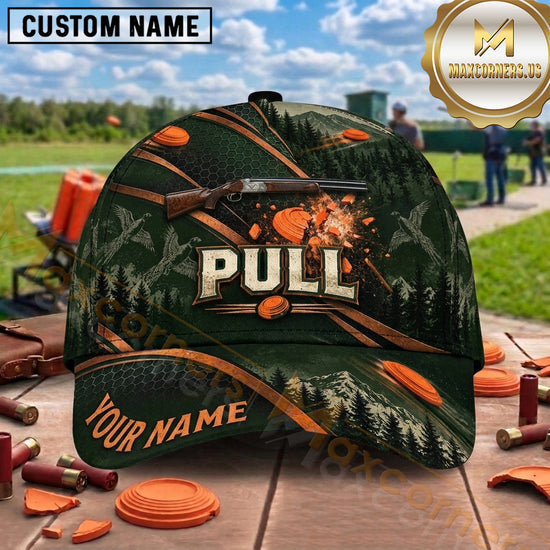 Maxcorners Trap Shooting Clay Target Mascot Pine Forest Pull Graphic Multiple Options Personalized Name 3D Cap