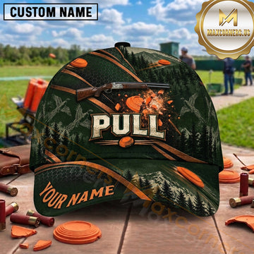 Maxcorners Trap Shooting Clay Target Mascot Pine Forest Pull Graphic Multiple Options Personalized Name 3D Cap