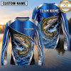 Maxcorners Fishing Shirt Royal Blue Metallic Silver Geometric Pattern Multiple Options Personalized Name, Team Name 3D Long Sleeve Shirt (13 Fish Species)