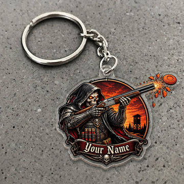 Maxcorners Grim Reaper Fiery Sunset Shotgun Scene Custom Name Trap Shooting Custom Gift 2D Flat Acrylic Ornament, Keychain