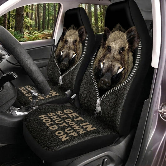 Maxcorners Wild Boar Hunting Hold On Black Camo Car Seat Covers