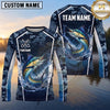 Maxcorners Fishing Shirt Navy Blue Camo Fish Scale Pattern Multiple Options Personalized Name, Team Name 3D Long Sleeve Shirt (13 Fish Species)