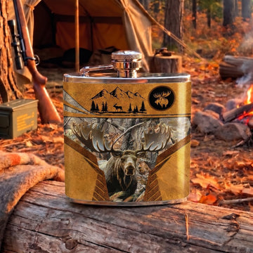 Maxcorners Moose Hunting Majestic Moose Wilderness Panorama Multiple Options 3D Hip Flask