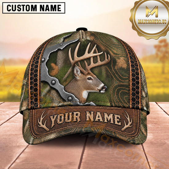 Maxcorners Deer Hunting Side Profile Buck Forest Camo Design  Personalized Name 3D Cap