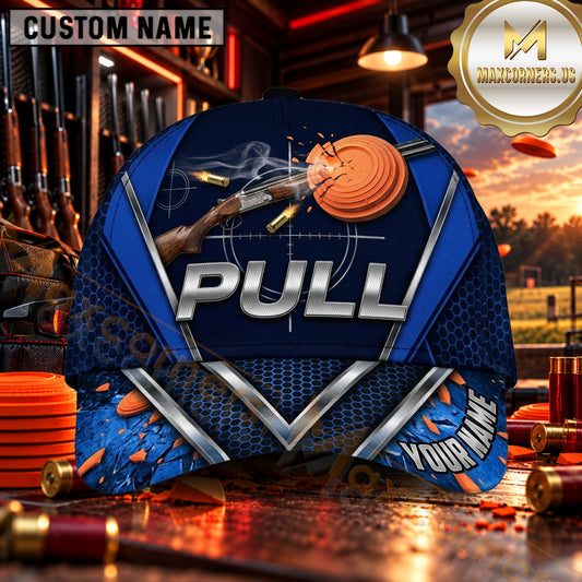 Maxcorners PULL Shotgun Chevron Trap Shooting Personalized Name 3D Cap