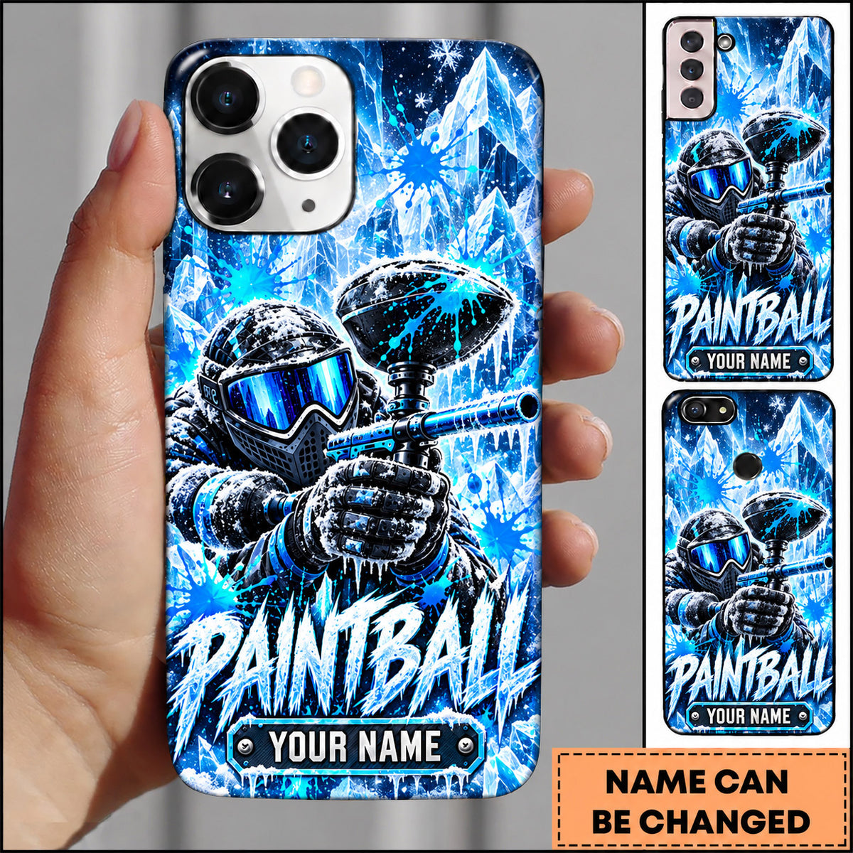 Maxcorners Paintball Frozen Warrior Ice Splash Personalized Name 3D Phone Case