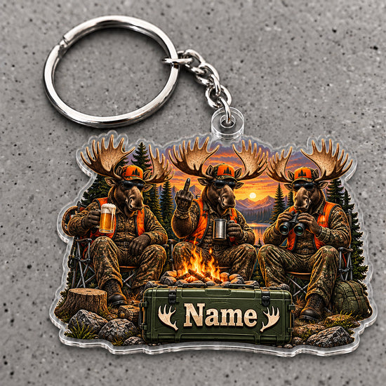 Maxcorners Moose Hunting Campfire Crew Wilderness Custom Name Trap Hunting Custom Gift 2D Flat Acrylic Ornament, Keychain