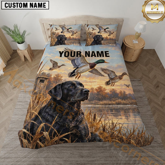 Maxcorners Dog Hunting Duck Hunting Retriever Flying Mallards Marsh Scene Multiple Options Personalized Name 3D Printed Bedding Set