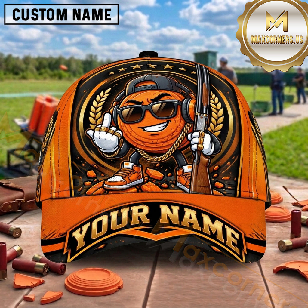 Maxcorners Trap Shooting Clay Target Mascot Shotgun Woodland Graphic Multiple Options Personalized Name 3D Cap
