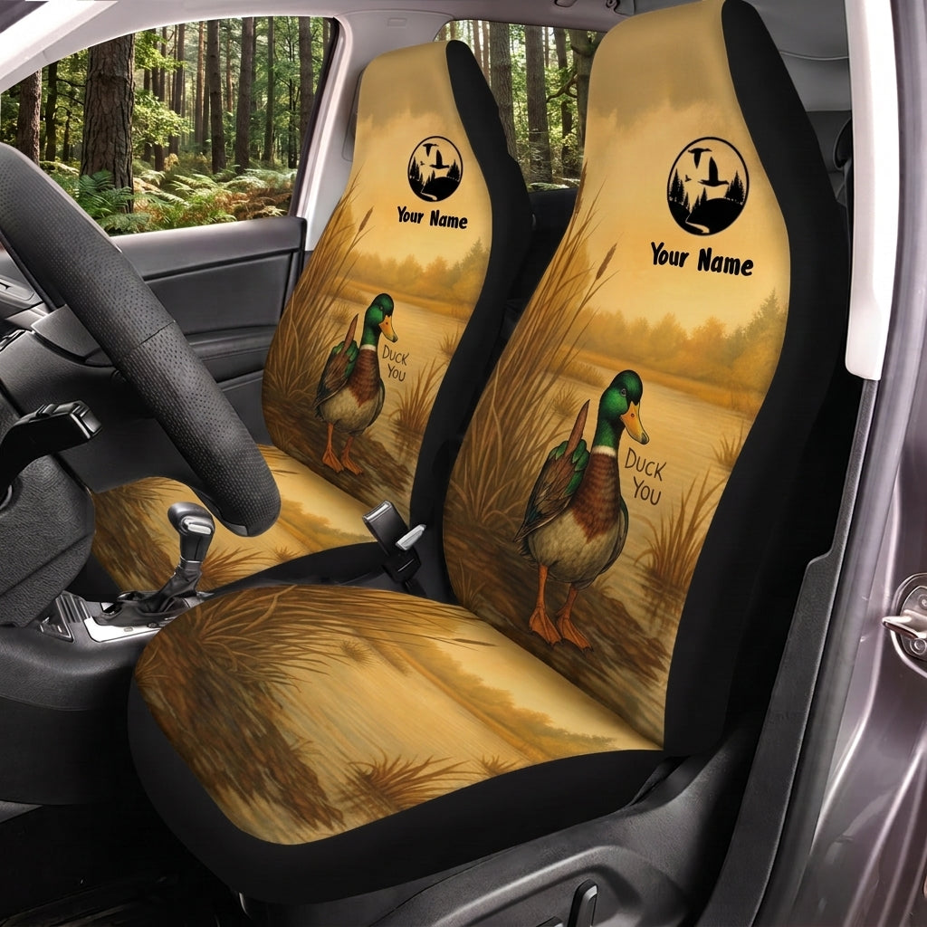 Maxcorners Duck Hunting Golden Brown Leather Personalized Name Car Seat Covers