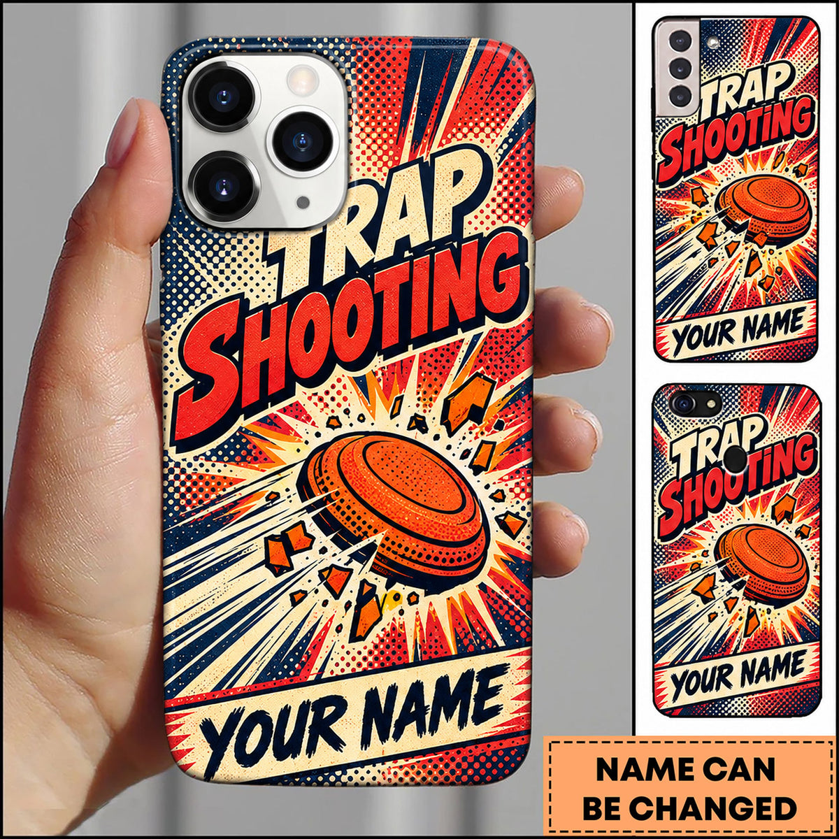 Maxcorners Trap Shooting Comic Burst Clay Target Personalized Name 3D Phone Case