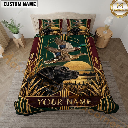 Maxcorners Dog Hunting Duck Hunting Retriever Marsh Art Deco Scene Multiple Options Personalized Name 3D Printed Bedding Set