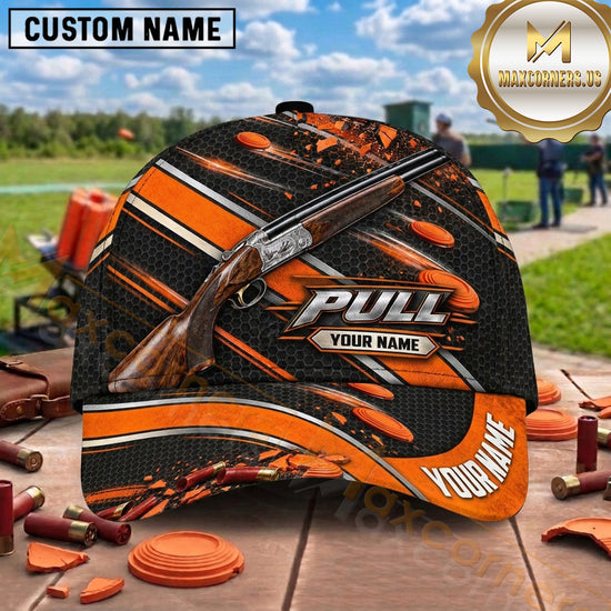 Maxcorners Trap Shooting Clay Target Mascot Cartoon Range Pull Graphic Multiple Options Personalized Name 3D Cap