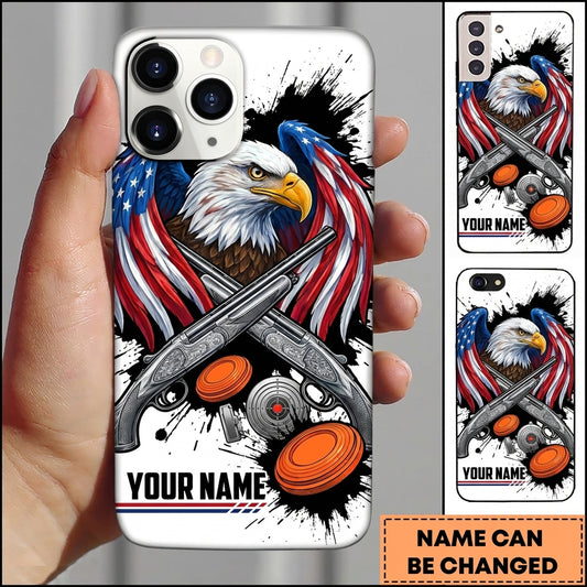 Maxcorners Bald Eagle American Flag Shotgun Clay Target Personalized Name Trap Shooting Phone Case