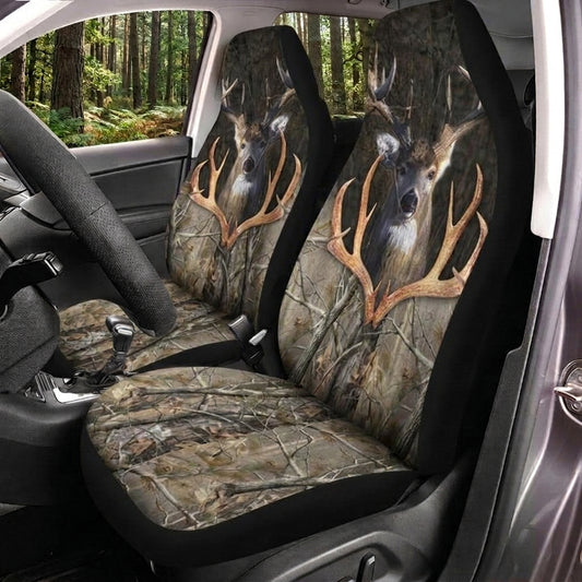 Maxcorners Deer Hunting Buck Antler Forest Camo Car Seat Covers