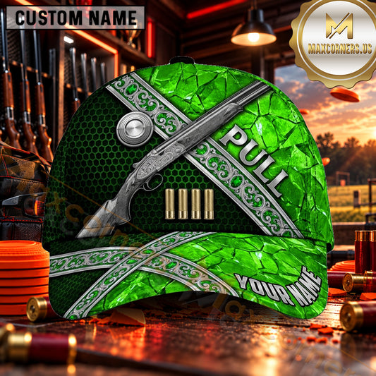Maxcorners Ornate Shotgun Blue Marble Trap Shooting Personalized Name 3D Cap