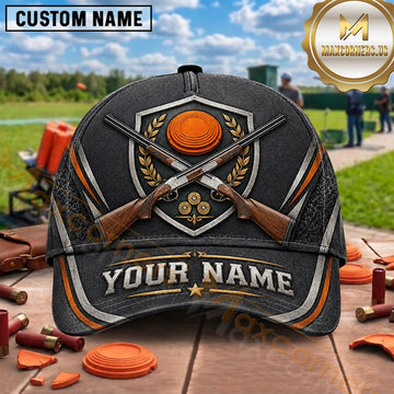 Maxcorners Trap Shooting Crossed Shotguns Crest Design Multiple Options Personalized Name 3D Cap