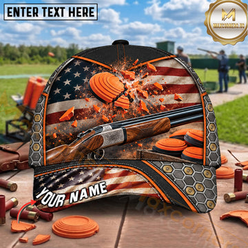 Maxcorners Trap Shooting American Flag Clay Explosion Multiple Options Personalized Name 3D Cap
