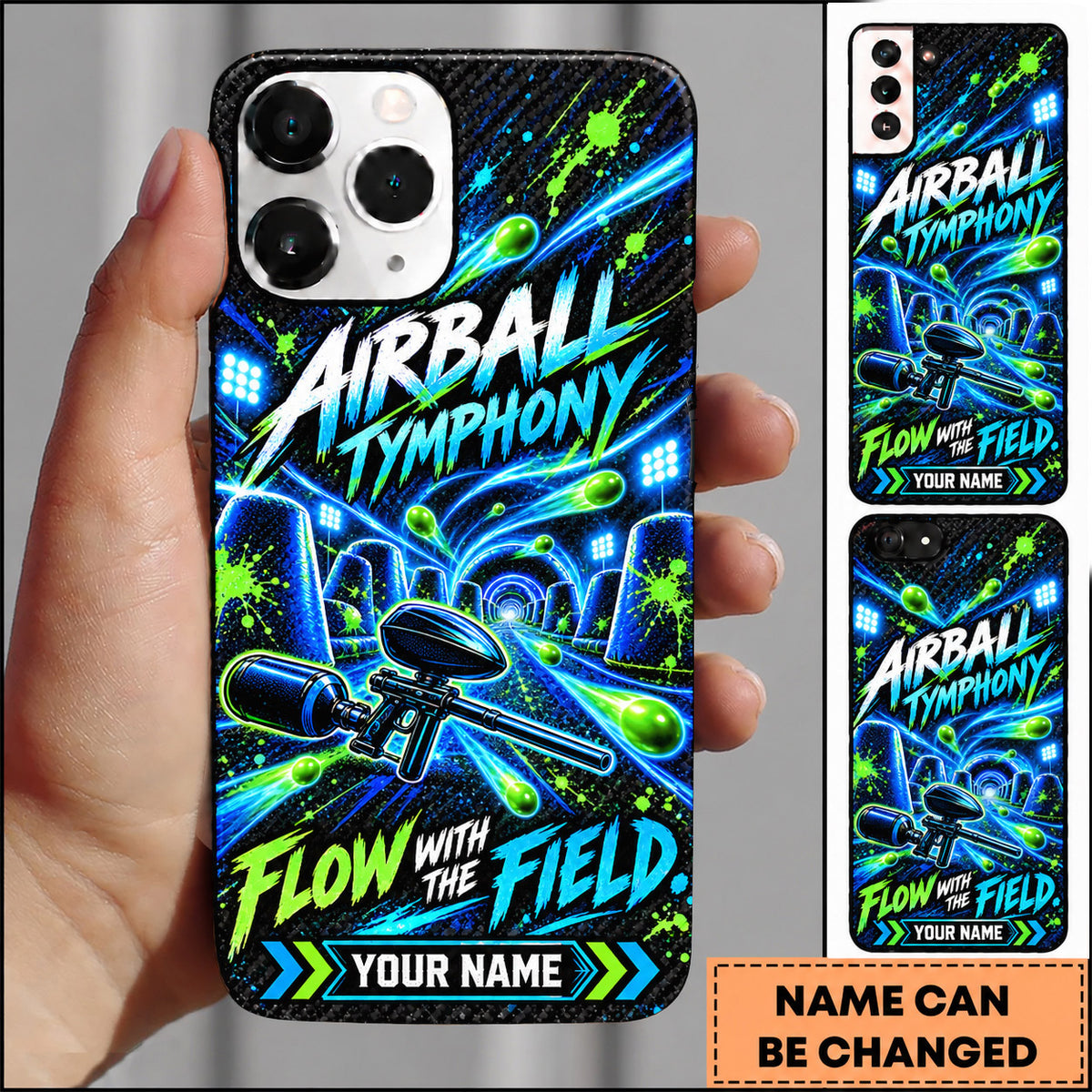 Maxcorners Paintball Airball Symphony Flow The Field Personalized Name 3D Phone Case