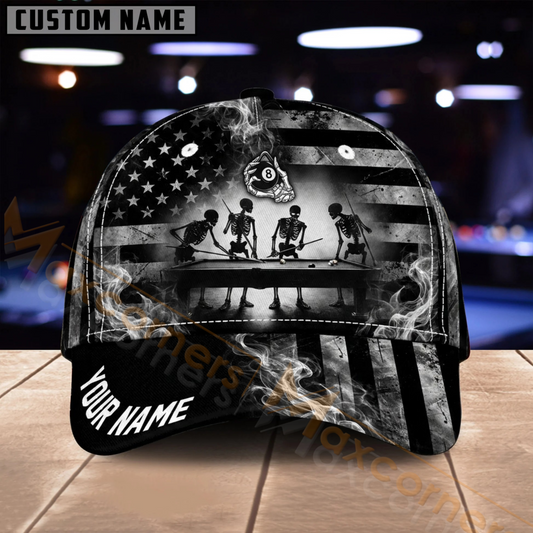 Maxcorners Billiards 8 Ball Black White Pool Hall Collage Multiple Options Personalized Name 3D Cap