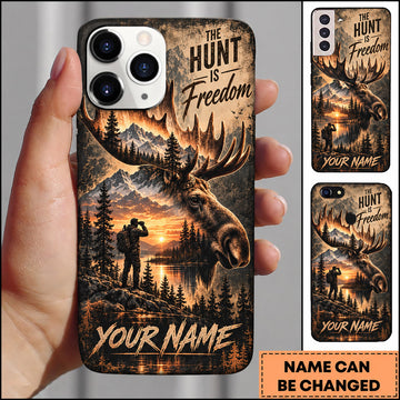 Maxcorners Moose Hunting Freedom Sunset Lake Hunter Wilderness Personalized Name 3D Phone Case