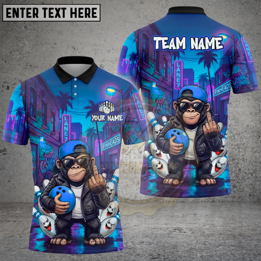 Maxcorners Bowling Cool Gorilla Neon City Multiple Options Personalized Name, Team Name 3D Shirt