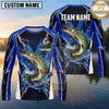 Maxcorners Fishing Shirt Electric Blue Lightning Bolt Honeycomb Pattern Multiple Options Personalized Name, Team Name 3D Long Sleeve Shirt (13 Fish Species)