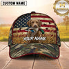 Maxcorners Distressed American Flag Woodland Camo Duck Hunting With Dogs Multi Options Personalized Name 3D Cap