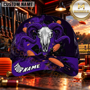 Maxcorners Ram Skull Clay Targets Clay Shooting Personalized Name 3D Cap