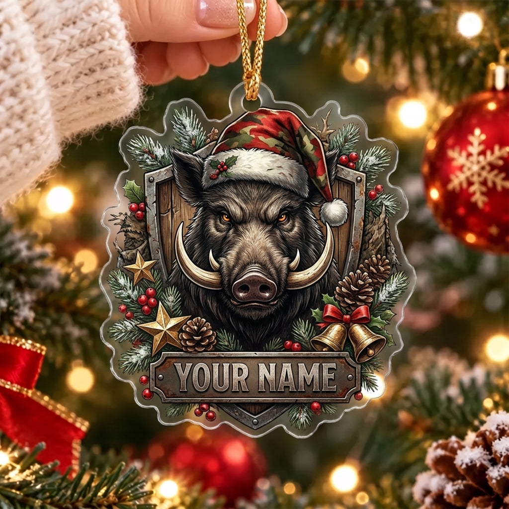 Maxcorners Wild Boar Santa Hat Christmas Personalized Name Christmas Ornament