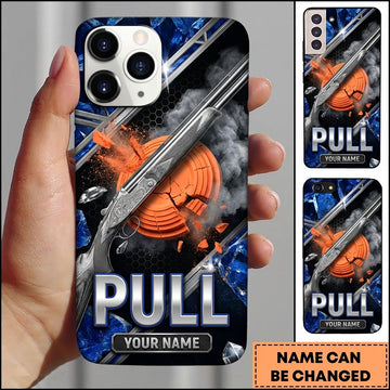 Maxcorners Blue Steel Shotgun Pull Clay Target Personalized Name Trap Shooting Phone Case