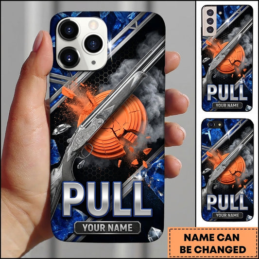 Maxcorners Blue Steel Shotgun Pull Clay Target Personalized Name Trap Shooting Phone Case