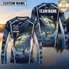 Maxcorners Fishing Shirt Navy Blue Camo Fish Scale Pattern Multiple Options Personalized Name, Team Name 3D Long Sleeve Shirt (13 Fish Species)