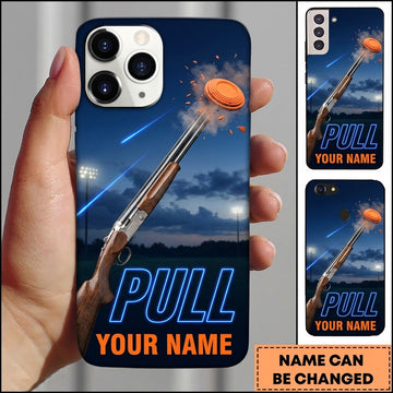 Maxcorners Blue Night Shotgun Pull Clay Target Personalized Name Trap Shooting Phone Case